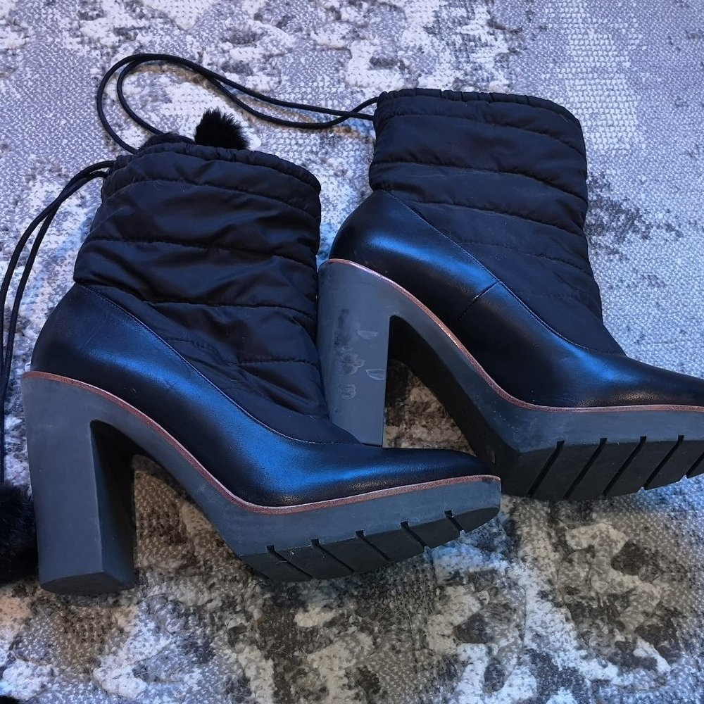Kate Spade Puffy Leather Winter Boot with Pom Poms